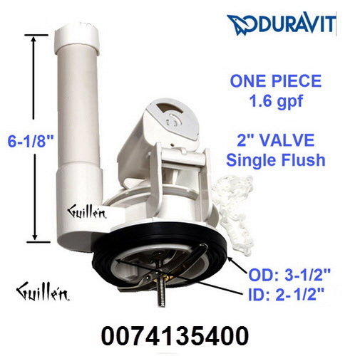 Duravit 0074135400; Tribeca; Flush Valve 2 one piece 1.6 gpf single Flush; in Unfinish; ;Replaces 1002480000