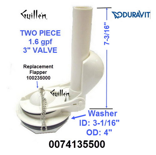 Duravit 0074135500; caro; Flush Valve 3" two piece 1.6 gpf single Flush; in Unfinish; ;