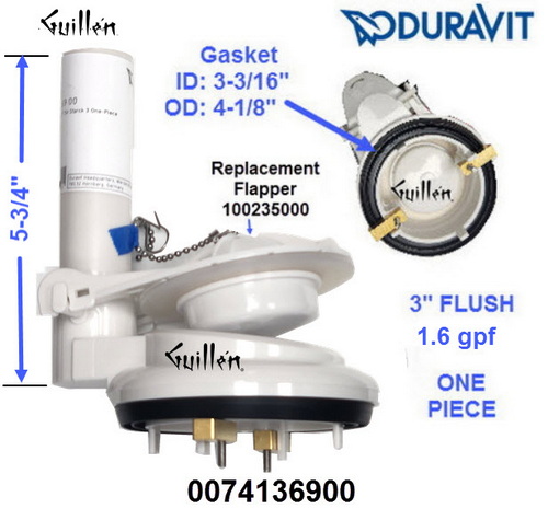 Duravit 0074136900; Starck 3; Flush Valve 3" one piece two piece 1.6 gpf single Flush; in Unfinish; ;