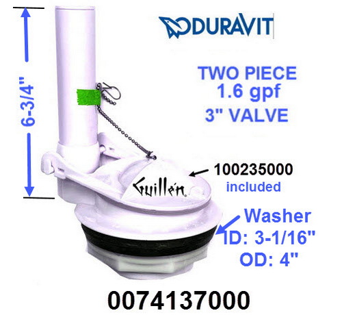 Duravit 0074137000; D-code; Flush Valve 3" two piece 1.6 gpf single Flush; in Unfinish; ;