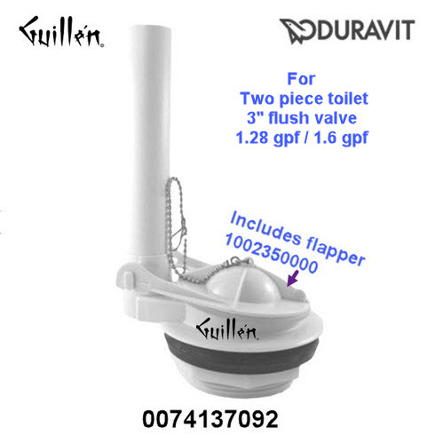 Duravit 0074137092; B4800G; Flush valve 2 piece with flapper 3 inch; in Unfinish; Replaces 0074135100; 0074137062; 0074135100; 4134200; 0074135500 ; 0074760000; 0074760062;