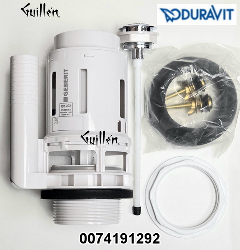 Duravit 0074191292; 203; Flush valve 2 piece single flush 3 inch with flush button; in Unfinish; Replaces 0074191100; 0074191200;