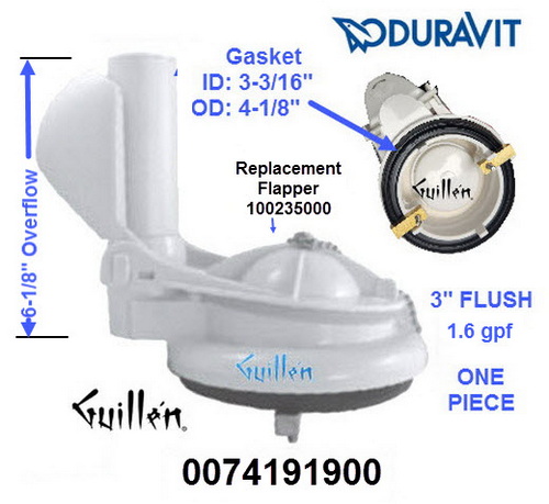 Duravit 0074191900; Starck 3; Flush Valve 3" one piece two piece 1.6 gpf single Flush; in Unfinish; ;