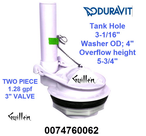 Duravit 0074760062; Starck 3; Flush Valve 3" two piece HET high efficiency toilet two piece 1.28 gpf single Flush; in Unfinish; ;