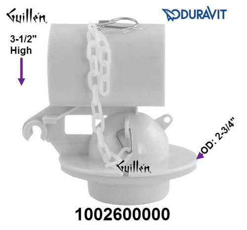 Duravit 1002600000; Metro, Starck 2, Tribeca; Flapper 2" plastic one piece / two piece 1.6 gpf single flush; in Unfinish; ;