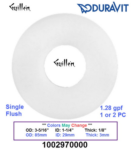 Duravit 1002970000; 1930, Happy D, Starck 2, Vero; Flush valve seal ngasket for Geberit HET "flapper" high efficiency toilet one piece / two piece 1.28 gpf single Flush 3-5/16 od x 1-1/4 id ; in Unfinish; ;