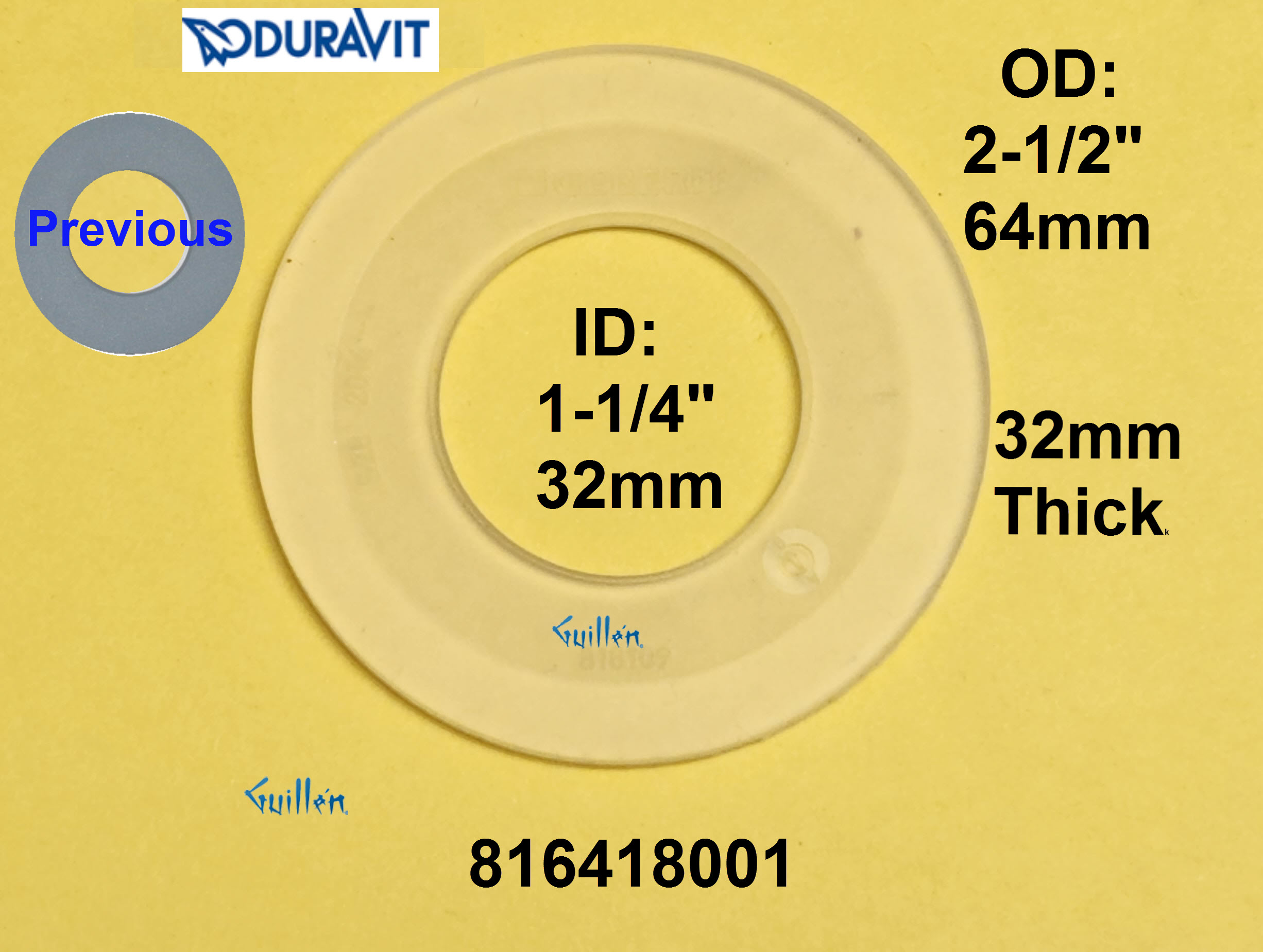 Duravit 816418001;;__ 2-1/2in x 1-1/4in; Flush valve gasket flapper; in Unfinish