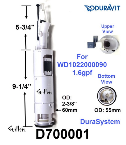 Duravit D700001; DuraSystem; Flush valve 1.6/0.8 gpf single flush for toilet in-wall tank and carrier; in Unfinish