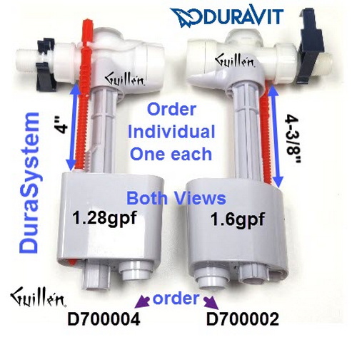 Duravit D700002; DuraSystem; Fill valve 1.6/0.8 gpf for toilet in-wall tank and carrier; in Unfinish