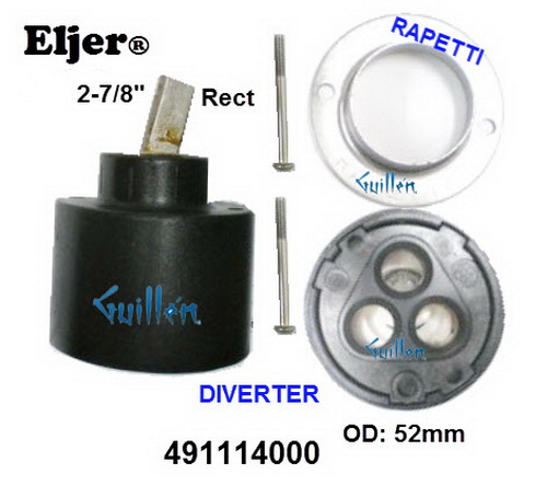 Eljer 491114000;;__ 2-7/8in Rect; Dverter cartridge; in Unfinish; Rapetti; Discontinued Product