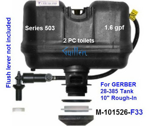 Flushmate M-101526-F33;__ 2 PC Lever handle 503 1.6 gpf; pressure assist system for Gerber 28-385 tank (10in Rough-In Fixture); in Black