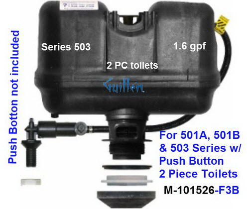 Flushmate M-101526-F3B;__ 2 PC Push Button 503 1.6 gpf; pressure assist system for 501A, 501B & 503 Series replacement with push button; in Black