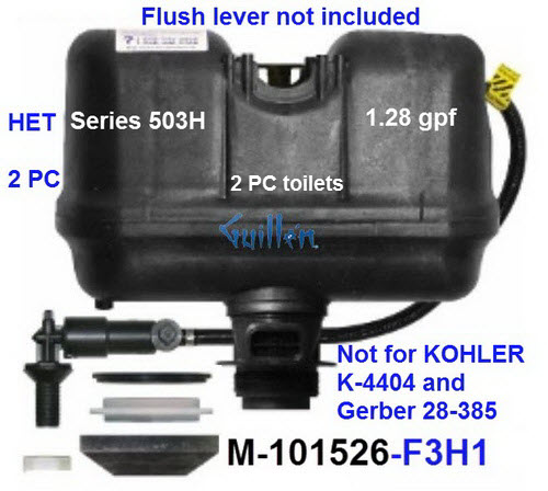 Flushmate M-101526-F3H1;__ 2 PC Lever handle 503H 1.28 gpf; pressure assist system for all OEMs except Kohler K4404 and Gerber 28-385; in Black