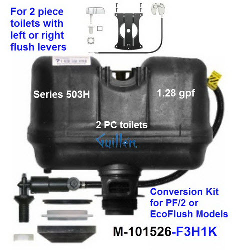 Flushmate M-101526-F3H1K;__ 2 PC Lever handle 503 1.28 gpf; pressure assist system for PF/2 or EcoFlush Model in American Standard, Crane, Eljer, and Zurn tank(s); in Black
