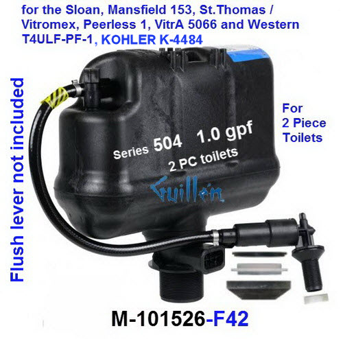 Flushmate M-101526-F42;__ 2 PC Lever handle 504 1.0 gpf; pressure assist system for Kohler K-4484 Mansfield 153, St Thomas/Vitromex, Peerless 1, Sloan ST-8016 and ST-8116, Vitra 5066, and Western T4ULF-PF-1; in Black