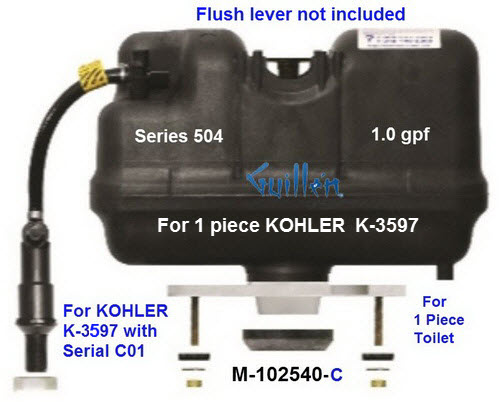 Flushmate M-102540-C;__ 1 PC Lever handle 504 1.0 gpf; pressure assist system for Kohler K-3597 with - C01, FC1 or FC2 middle serial numbers; in Black