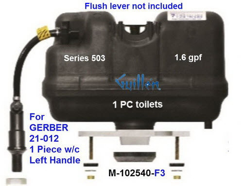 Flushmate M-102540-F3;__ 1 PC Lever handle 503 1.6 gpf; pressure assist system for Gerber 21-012 one piece toilet with left hand lever; in Black