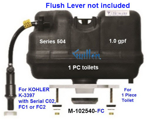 Flushmate M-102540-FC;__ 1 PC Lever handle 504 1.0 gpf; pressure assist system for Kohler K-3597 with -FC1- and -FC2- serial numbers; in Black