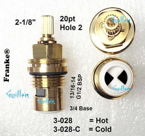 Franke 3-028; ; __ 2-1/8in 20pt; Hot cwc 1/4 turn brass ceramic cartridge; in Unfinish