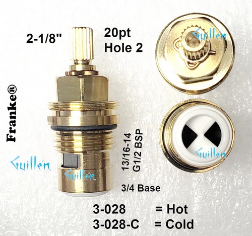 Franke 3-028C; ; __ 2-1/8in 20pt; Cold ccwc 1/4 turn brass ceramic cartridge; in Unfinish
