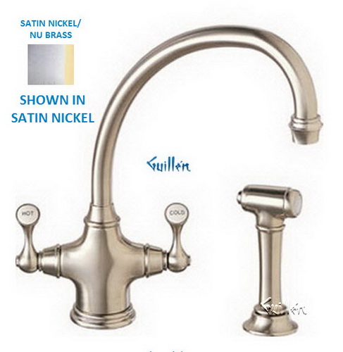 Franke BFT-489; Biflow Traditional BFT-400 Series; Double Handle with Side Spray Arc Spout Kitchen Faucet; in Satin Nickel/NuBrass; Discontinued Product