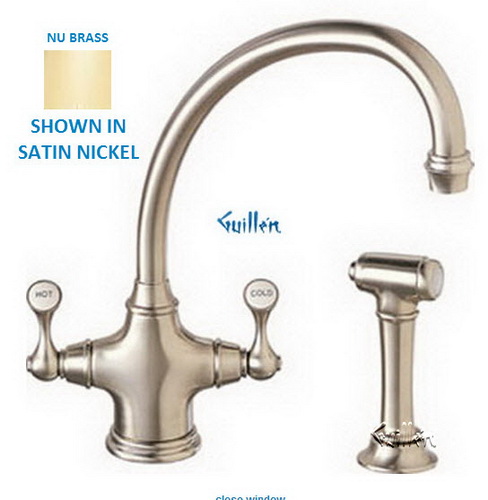 Franke BFT-490; Biflow Traditional BFT-400 Series; Double Handle with Side Spray Arc Spout Kitchen Faucet; in NuBrass; Discontinued Product