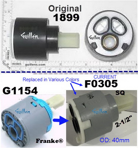 Franke F0305;__ 2-1/2in SQ; single lever cartridge; in Various Colors; Replaces 2899; 1899; G1154; 88.009; 88009; FR88009; 305; F305; OE09659ASA; FR1899L; FRF0305; FR1899