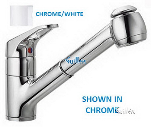 Franke FF-201; Value Line FF-200 Series; Pullout with Spray Heat Single Handle Low Style Kitchen Faucet; in Chrome/White