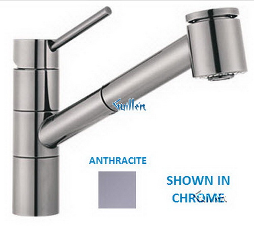 Franke FF-2053; FF-2000 Series; Pullout with Spray Heat Single Handle Top Lever Low Style Shower Spout Kitchen Faucet; in Anthracite Tone