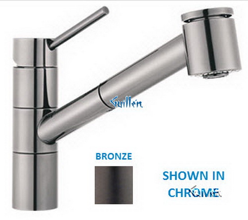 Franke FF-2055; FF-2000 Series; Pullout with Spray Heat Single Handle Top Lever Low Style Shower Spout Kitchen Faucet; in Bronze Tone