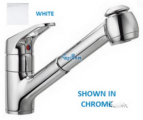 Franke FF-210; Value Line FF-200 Series; Pullout with Spray Heat Single Handle Low Style Kitchen Faucet; in White
