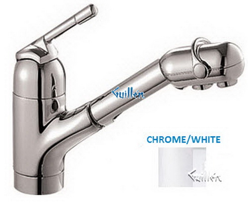 Franke FF-301; FF-300 Series; Pullout with Dual Aerators Single Handle Top Lever Low Style Kitchen Faucet; in Chrome/White