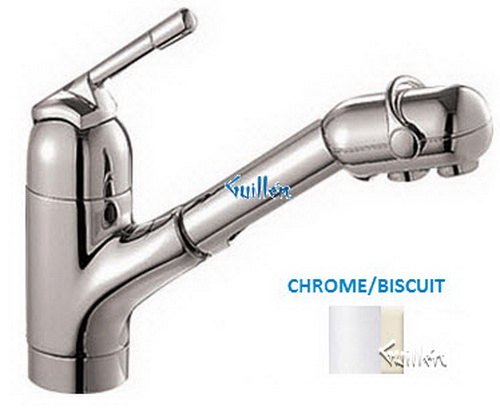 Franke FF-304; FF-300 Series; Pullout with Dual Aerators Single Handle Top Lever Low Style Kitchen Faucet; in Chrome/Biscuit