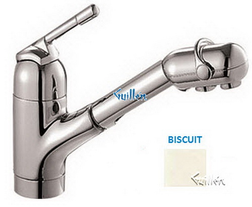 Franke FF-340; FF-300 Series; Pullout with Dual Aerators Single Handle Top Lever Low Style Kitchen Faucet; in Biscuit