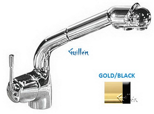 Franke FF-690; FF-600 Series; Pullout with Dual Aerators Single Handle Side Lever High Style Kitchen Faucet; in Gold/black