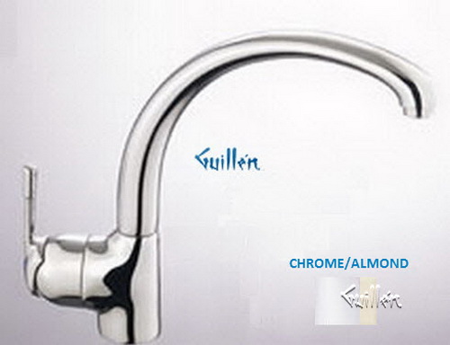 Franke FF-802; FF-800 Series; Single Handle Arc Spout Side Lever Kitchen Faucet; in Chrome/Almond