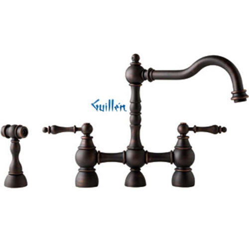 Franke FHF380; Farm House FHF400 Series; Double Handle with Side Spray High Style Kitchen Faucet; in Satin Nickel; Discontinued Product