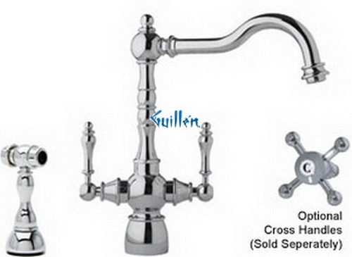Franke FHF400; Farm House FHF400 Series; Double Handle with Side Spray High Style Kitchen Faucet; in Polished Chrome; Discontinued Product