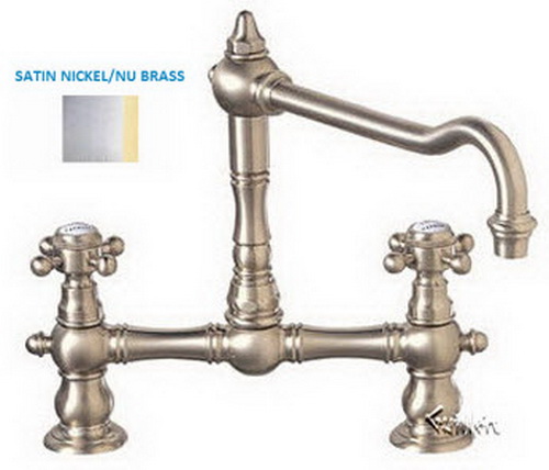 Franke OE-289; Orient Express OE-200 Series; Double Handle Bridge Tab High Style Kitchen or Bath Faucet; in Satin Nickel/NuBrass
