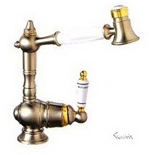 Franke OE-989; Orient Express OE-900 Series; Pullout with Spray Heat Single Handle Low Style Side Lever Kitchen Faucet; in Satin Nickel/NuBrass
