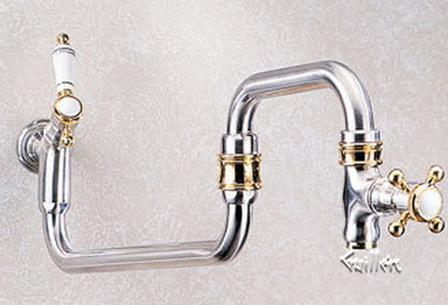 Franke PF-2009; Universal PF-2000 Series; Pot Filler Double Handle Wall Mount Kitchen Faucet; in Chrome/NuBrass