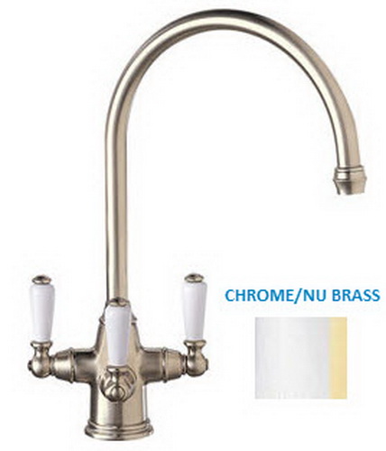 Franke TFC-309; Triflow Corinthian TFC-300 Series; Triple Handle Arc Spout Kitchen or Bath Faucet; in Chrome/NuBrass