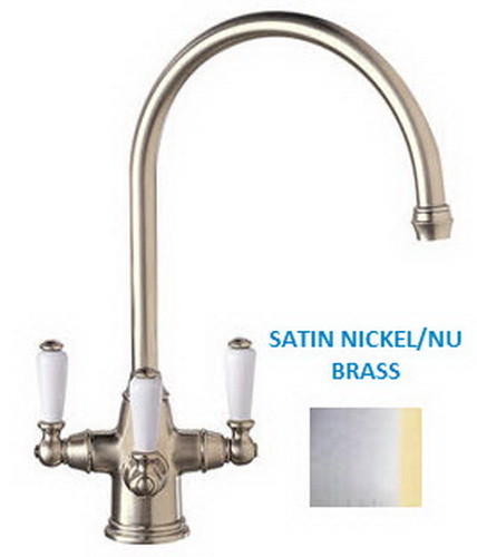 Franke TFC-389; Triflow Corinthian TFC-300 Series; Triple Handle Arc Spout Kitchen or Bath Faucet; in Satin Nickel/NuBrass; Discontinued Product