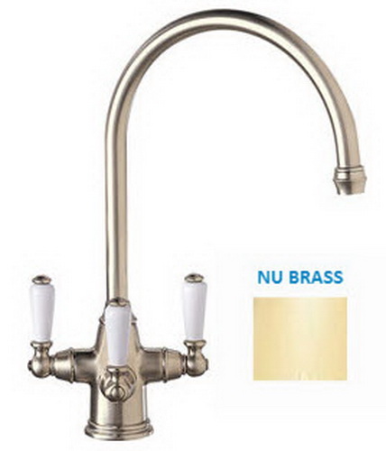 Franke TFC-390; Triflow Corinthian TFC-300 Series; Triple Handle Arc Spout Kitchen or Bath Faucet; in NuBrass; Discontinued Product
