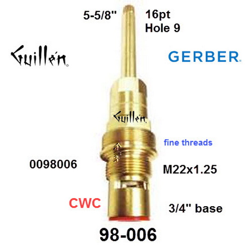 Gerber 98-006;;__ 5-5/8in 16pt; Hot cwc; 1/4 Turn brass ceramic cartridge Clamshell; in Unfinish