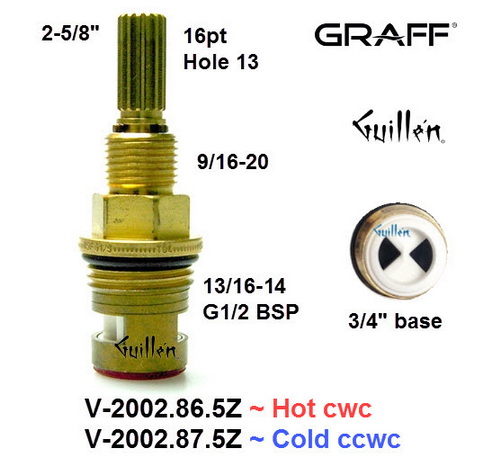 Graff V-2002.86.5Z;;__ 2-5/8in 16pt; Hot cwc 1/4 turn brass ceramic cartridge; in Unfinish