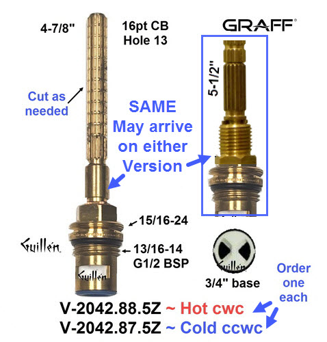 Graff V-2042.87.5Z;;__ 4-7/8in 16pt Cold ccwc; 1/4 turn brass ceramic cartridge, cut stem as needed; in Unfinish; 2042.87