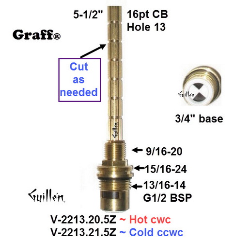 Graff V-2213.20.5Z;;__ 5-1/2in 16pt Hot cwc; 1/4 turn brass ceramic cartridge, cut stem as needed; in Unfinish