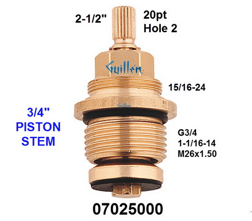 Grohe 07025000;;__ 2-1/2in 20pt; Piston stem cartridge for 3/4 valve; in Unfinish