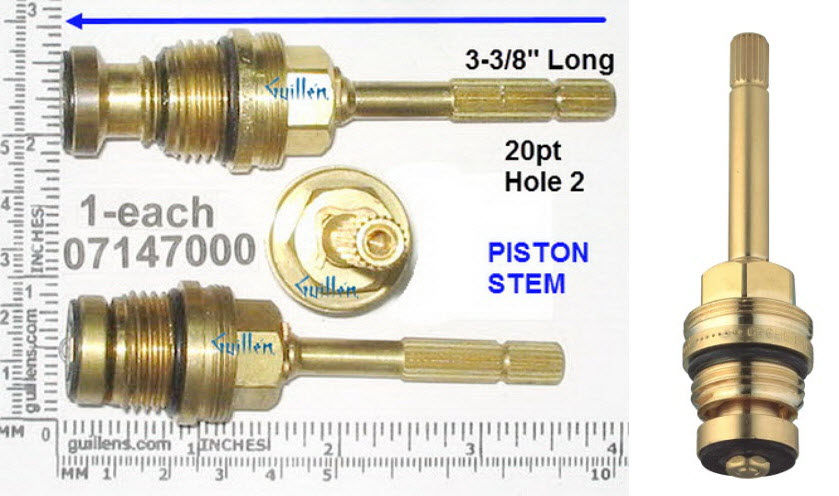 Grohe 07147000;;__ 3-3/8in 2pt; Piston stem cartridge for 1/2in valve; in Unfinish